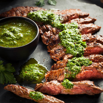 Pintler Mountain Beef flank steak with chimichurri sauce. 